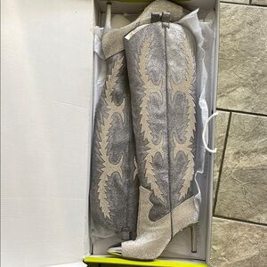 Silver and Cream High Heel Boots